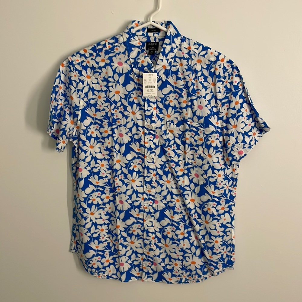 J Crew Men’s Floral Shirt-Sleeve Button-Down, Size M (Slim Fit), New